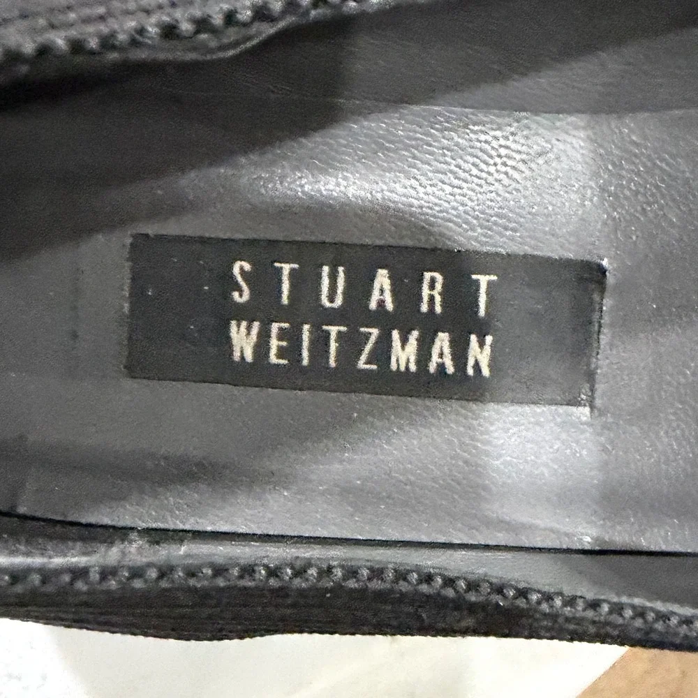 Stuart Weitzman Paisano Stretch Loafer 9B Black Textured Tassel Shoes Old Money